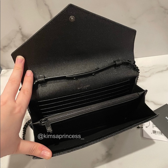 Saint Laurent Monogram Matelassé Leather Wallet On Chain - WOC - Black - Large - Picture 3 of 6